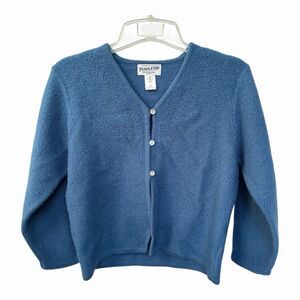 VTG 70s 80s Pendleton Wool Embroidered Cardigan Petite M Blue Button Sweater